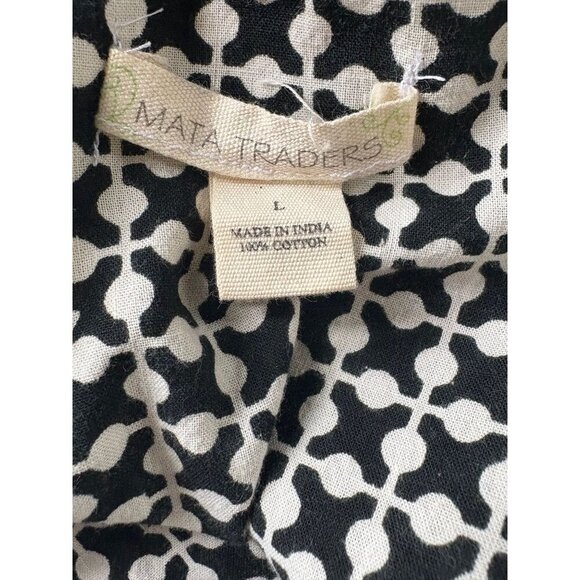 Mata Traders Black & White Geometric Print Dress Red Waist Tie Cotton Size Large - Picture 6 of 6